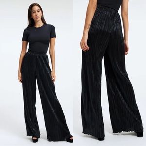 Good American Black Plisse Pleat Elastic Waistband Wide Leg Pants Sz 3/4 L / XL
